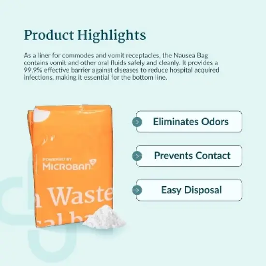 Cleanwaste Medical Nausea Vomit Bag with Microban, Filled with Absorbent Instant Gelling Powder, Neutralize Odors, Leak Resistant image {3}