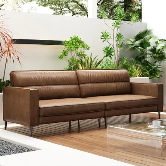 Luck Live 86.61 inches oil wax genuine leather, sofa frame is solid, comfortable to the touch image {2}