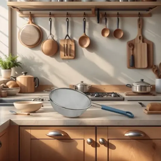 SAMMART Stainless Steel Mesh Strainer/Colander with Steel Blue Silicone Handle - Round Sieve with Wider Hoop image {2}