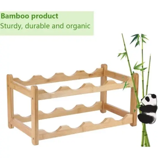 Itopfox 2-Tier Bamboo Wine Rack - Eco-Friendly, Space-Saving Storage for 8 Bottles, Easy Assembly for Kitchen, Pantry, Bar, or Home Decor image {4}