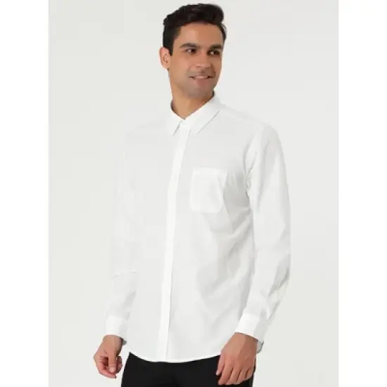 Lars Amadeus Men's Classic Regular Fit Long Sleeve Solid Color Point Collar Pockets Button Down Corduroy Shirts image {2}