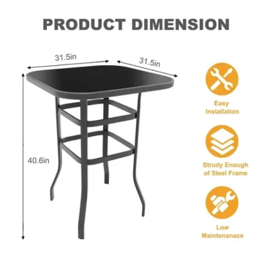 31.5" Patio Bar Table, Height High Top Outdoor Bar Table, Tempered Glass Bistro Tables for Garden Lawn Poolside Paito Garden image {1}