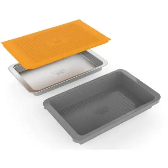 Yukon Glory Grill Prep Trays Include a Plastic Marinade Container for Marinating Meat & a Stainless Steel Serving Platter image {2}