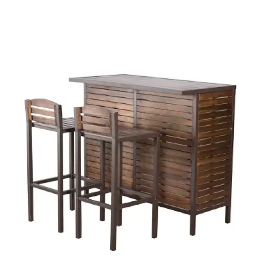 GDFStudio Darnel Outdoor Acacia Wood 3 Piece Bar Set, Dark Brown image {10}
