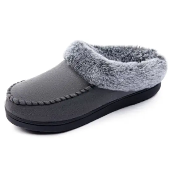 RockDove Women's Faux Fur Collar Moc Toe Slide Slipper image {7}