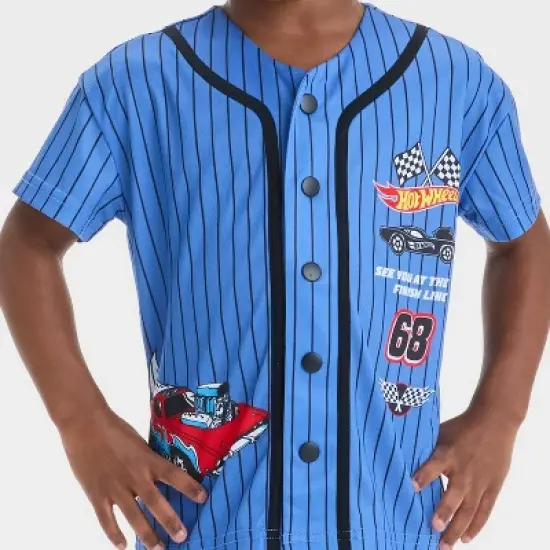 Toddler Boys' Hot Wheels Button-Down Jersey - Blue image {1}