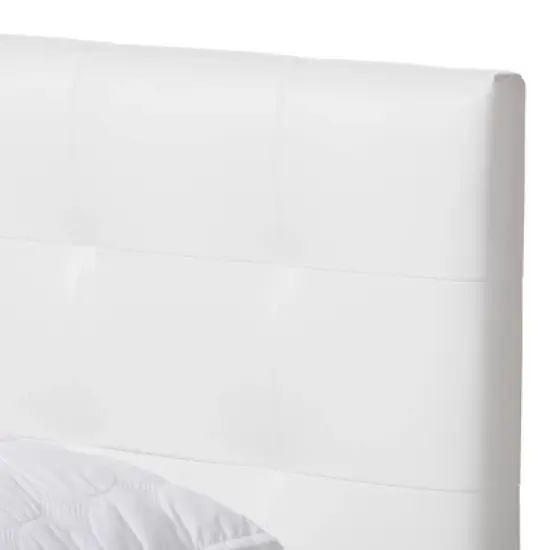 King Mitchell Rustic Industrial Walnut Wood and Faux Leather Metal Platform Bed White - Baxton Studio image {4}