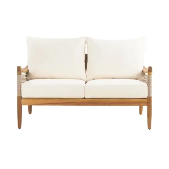 Christopher Knight Home Abell 2 Piece Outdoor Woven Rope Acacia Wood Upholstered Seating Set image {3}
