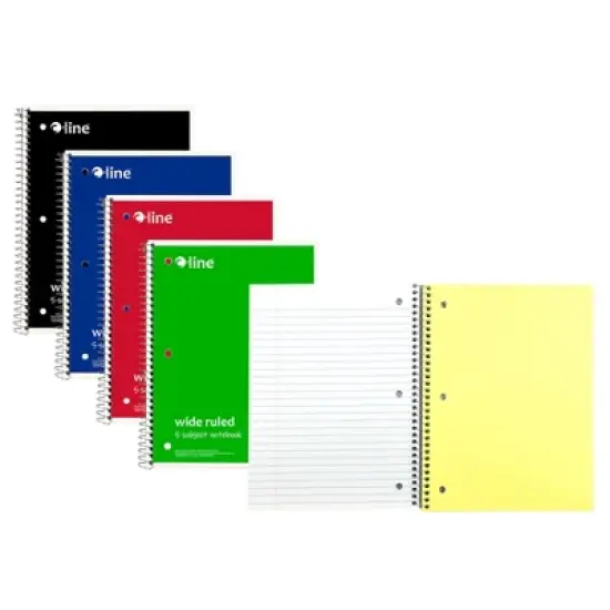 C-Line&reg; 5-Subject Notebook, Wide Ruled, 180 Sheets, Assorted Colors, Pack of 3 image {2}