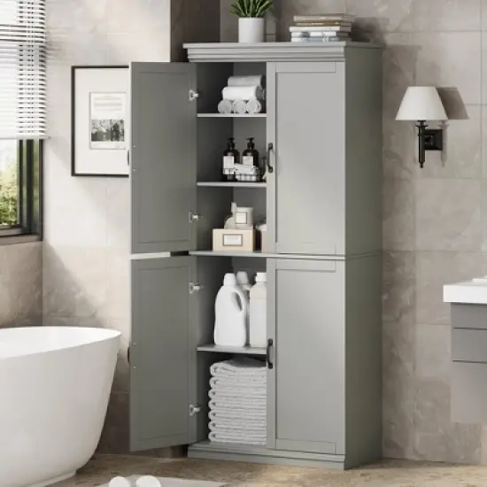 Tall Kitchen Pantry Cabinet, Storage Cabinet with 4 Doors & Adjustable Shelves, 70" Freestanding Cupboard, Tall Bathroom Linen Cabinet image {11}