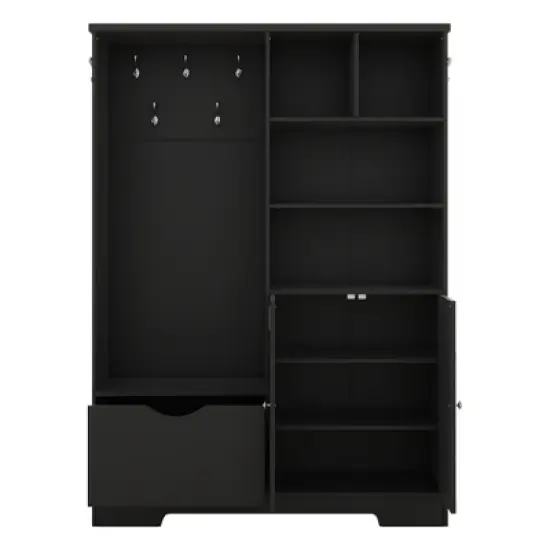 TIRAMISUBEST Hall Tree with Bench & Storage - Modern Entryway Organizer with Drawers, 5 Hooks & Shoe Cabinet, Black image {8}