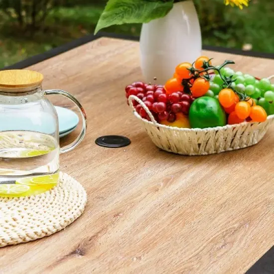 Outdoor Rectangle Dining Table with Steel Frame & 1.57" Umbrella Hole - Captiva Designs image {5}