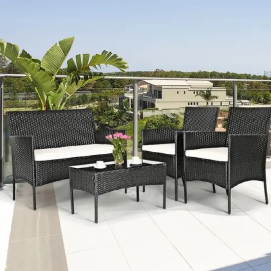 Tangkula 8PCS Outdoor Furniture Set Patio Rattan Conversation Set w/ Cushion image {4}