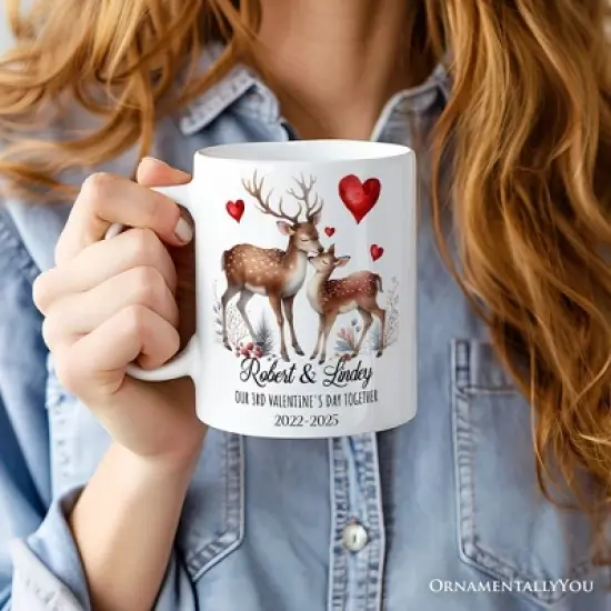 Valentine Deer Anniversary Mug for Couple, Together Keepsake Romantic Gift (Non-Custom Only)| OrnamentallyYou image {3}