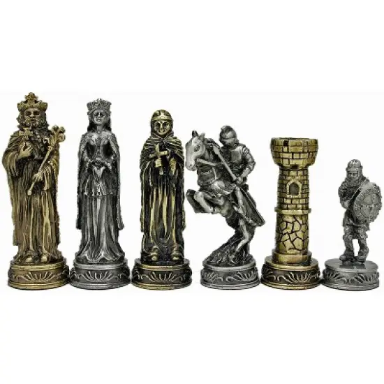 WE Games Medieval Chess & Checkers Game Set - Pewter Chessmen & Black Stained Wood Board with Storage Drawers 15 in. image {1}