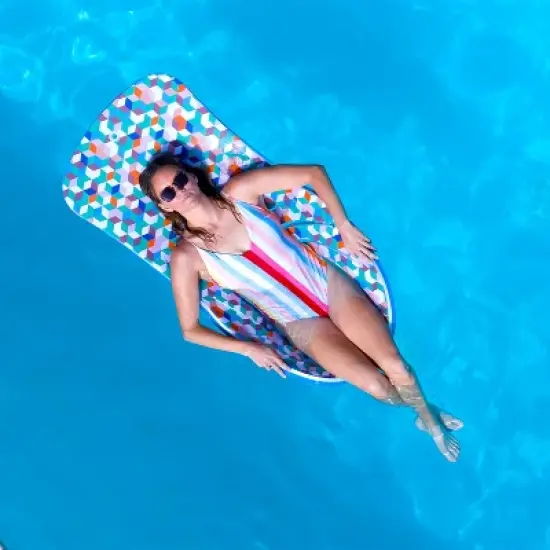 Floatation iQ Floating Ventilated UV Resistant Foam Swimming Pool Lounge Chair w/ Multicolored 3D Cube Pattern, For 1 Youth or Adult image {3}