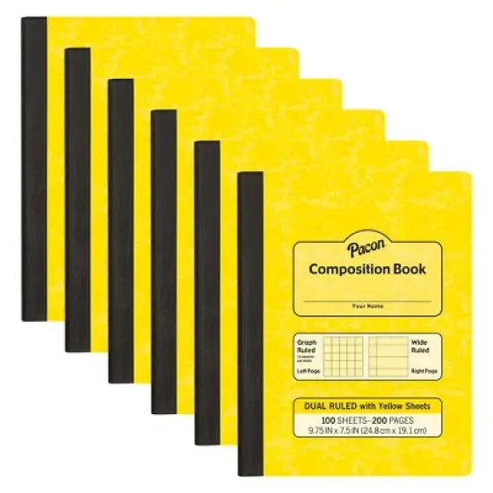 Pacon&reg; Dual Ruled Composition Book, Yellow, 1/4 in grid and 3/8 in (wide) 9-3/4" x 7-1/2", 100 Sheets, Pack of 6 image {4}