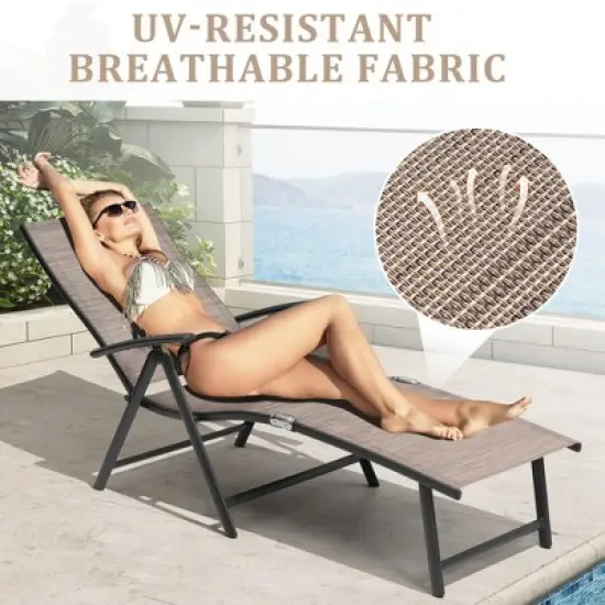 Pellebant Outdoor Aluminum Adjustable Folding Chaise Lounge Chairs and Foldable Side Table image {3}