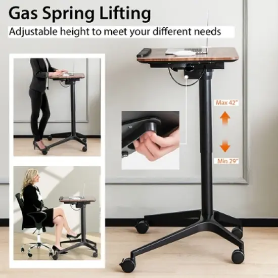 Costway Pneumatic Standing Desk Tilting Adjustable Laptop Cart Mobile Podium Cup Holder image {5}