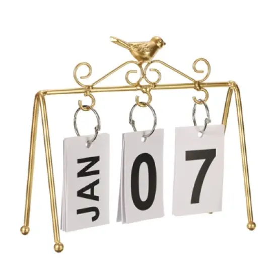 Unique Bargains Desktop Decoration Turn Page Flip Vintage Wood Perpetual Calendar Golden image {6}