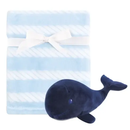 Hudson Baby Infant Boy Plush Blanket with Toy, Blue Whale, One Size image {1}