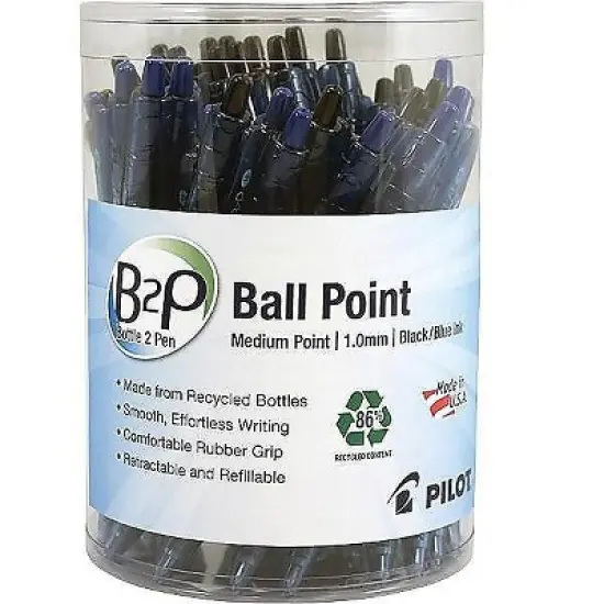 Pilot B2P Bottle-2-Pen Recycled Retractable Ball Point Pen Black/Blue 1 mm 36/Pack 57050 image {1}