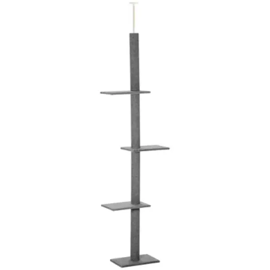 Floor-to-Ceiling Cat Tree Cat Climbing Tower with Sisal-Covered Scratching Posts Natural Cat Tree  Grey image {6}