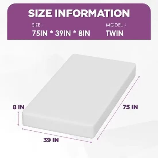 FDW 8 Inch Green Tea Memory Foam Mattress Cooling Gel Infused Mattress,Fiberglass Free/CertiPUR-US Certified/Bed-in-a-Box,White image {6}