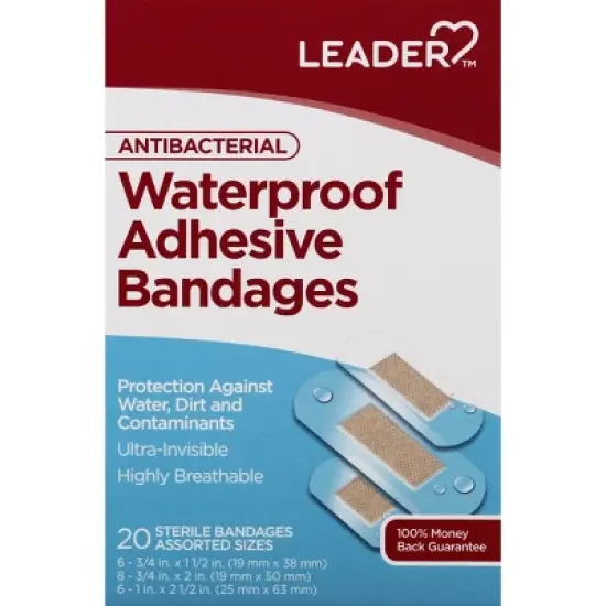 Leader Antibacterial Waterproof Assorted Sizes Adhesive Bandages 20 ea image {5}
