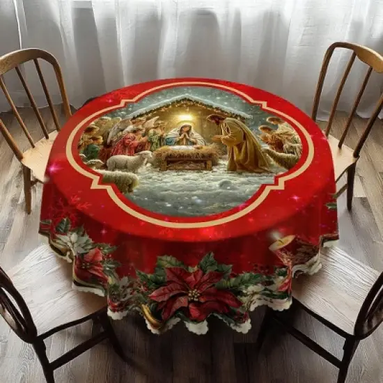 LOVEVOOK Christmas Tablecloth, Snowman Washable Snowflake Table Cloths Stain Resistant Dining Table Cover for Party Holiday Decor image {9}