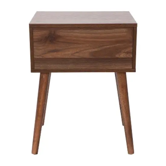 Flash Furniture Hatfield Mid-Century Modern One Drawer Wood Nightstand, Side Accent or End Table with Soft Close Storage Drawer, Dark Walnut image {6}