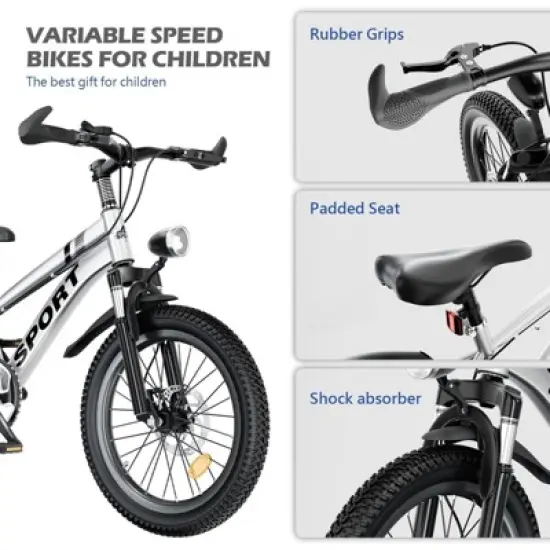 INFURNIC Bicycles 24 Inch Kids Mountain Bike with 7 Speeds and Dual Disc Brakes for Boys and Girls, Silver, 62.4"*25"*39" image {3}