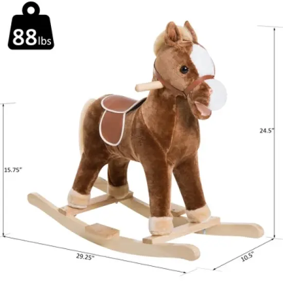 Qaba Kids Plush Toy Rocking Horse Ride on with Realistic Sounds - Brown image {4}
