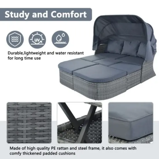 Outdoor Patio Wicker Sunbed Furniture Set with Retractable Canopy - ModernLuxe image {9}