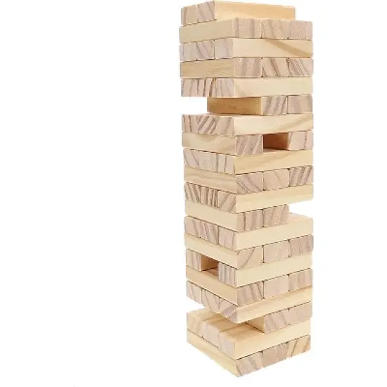 WE Games Wood Block Stacking Party Game That Tumbles Down when you play - Includes 12 in. Wooden Box and die image {5}