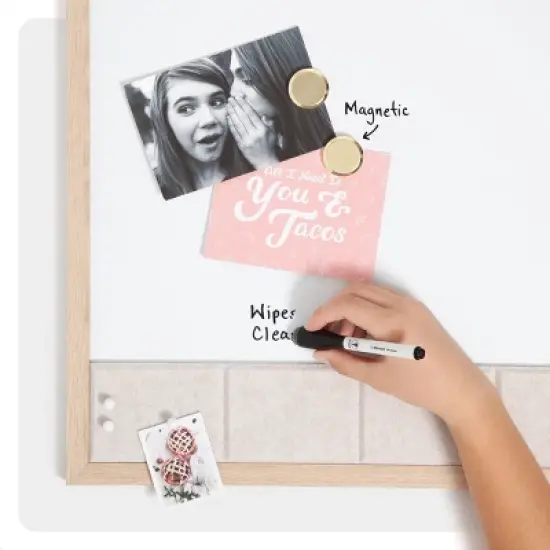 U Brands 17"x23" Thin MDF Frame Dry Erase Combo with Molded Felt Bulletin Value Pack Natural/Beige image {3}