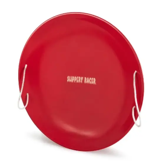 Slippery Racer ProDisc 26 Inch Heavy Duty Aluminum Iron Alloy Metal Kids Winter Saucer Snow Sled w/ Dual Riveted Soft Grip Rope Handles, Red (2 Pack) image {2}