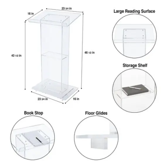Lectern with Shelf Clear Acrylic - Hampden Furnishings image {13}