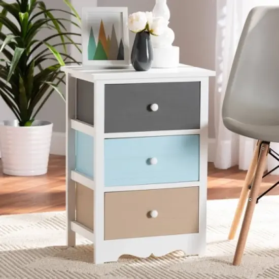 Kalila Wood 3 Drawer Nightstand White - Baxton Studio image {9}