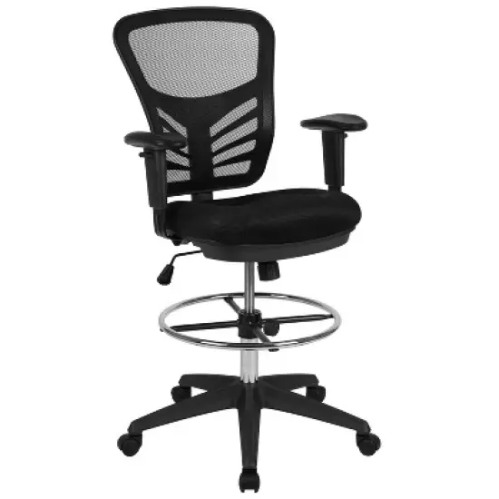 Flash Furniture Mid-Back Mesh Ergonomic Drafting Chair with Adjustable Chrome Foot Ring, Adjustable Arms image {15}