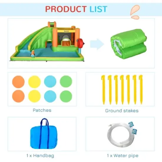 Outsunny 7-in-1 Inflatable Water Slide, Kids Castle Bounce House with Slide, trampoline, Pool, Ball-target, Boxing Post, Without Air Blower image {4}