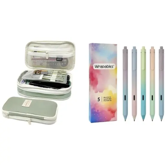 Wrapables Large Capacity Pencil Case, Expandable Pencil Pouch with Silent Retractable Gel Pen Set image {16}