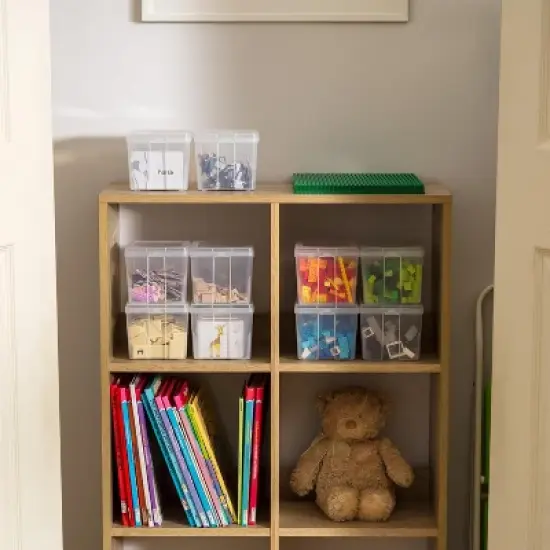 IRIS USA Vertical Storage Container, Stackable Plastic Bin for Stationery, Clear image {5}