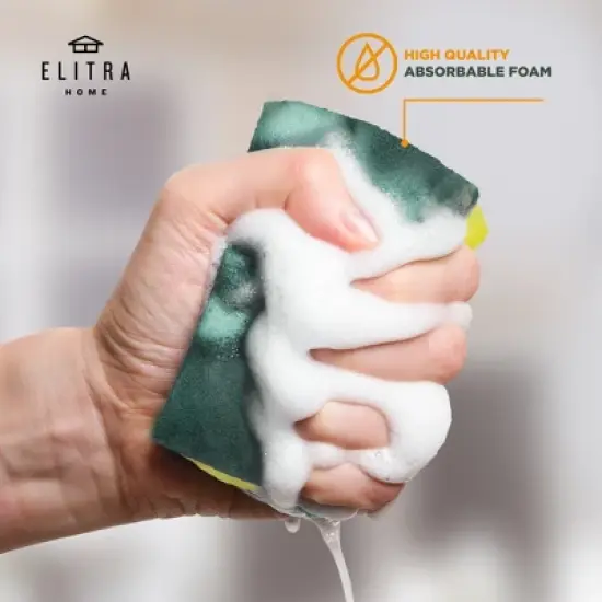 ELITRA HOME Heavy Duty Scrubber Sponge, with Smell Resistant Hydrophilic Foam Technology, Odorless - Green image {5}