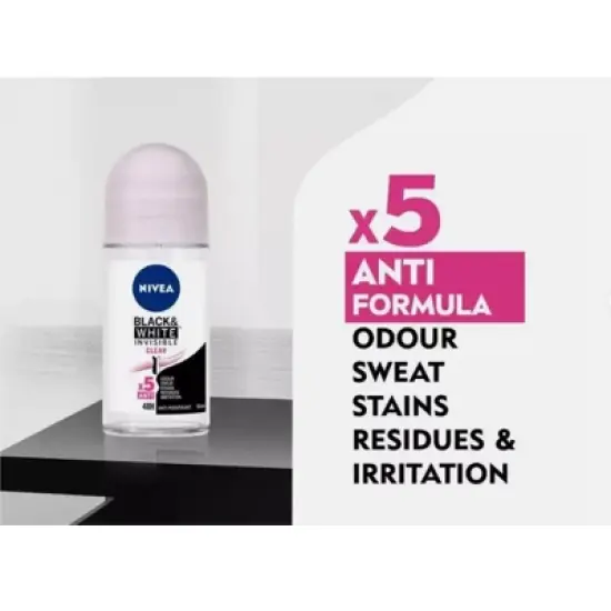 Nivea Women Black & White Invisible Clear Roll On 1.7oz (3 Pack) image {3}
