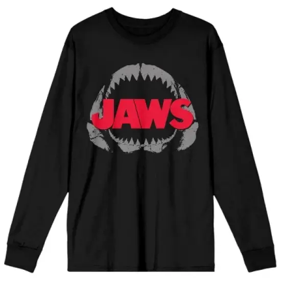 Jaws Shark Teeth Logo Women's Black Long Sleeve Shirt image {5}