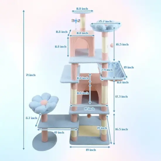 KTMBDW Cat Tree with Toy, Cat Tower Condo for Indoor Cats, Cat House with Padded Plush Perch, Cozy Hammock and Sisal Scratching Posts image {3}