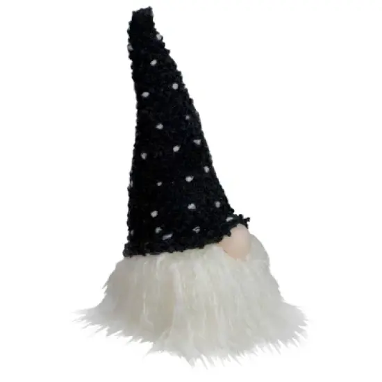 Northlight LED Lighted Polka Dot Knit Hat Gnome Christmas Decoration - 10" - Black and White image {3}