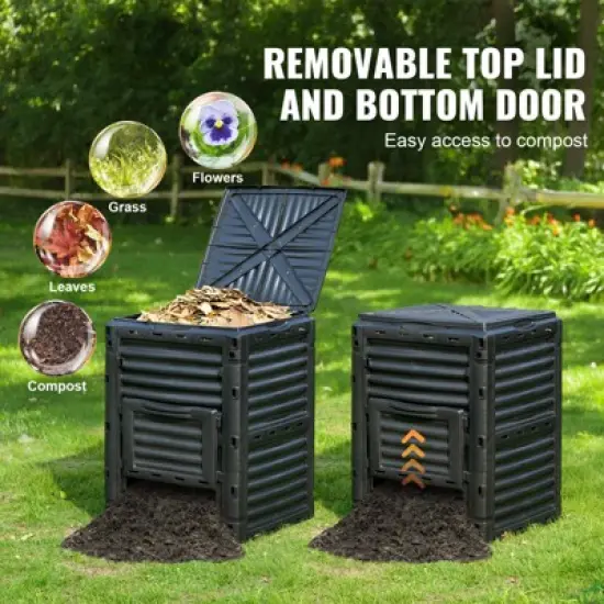 VEVOR Garden Compost Bin 80 Gal, BPA Free Composter, Large Capacity Outdoor Composting Bin with Top Lid and Bottom Door, Easy Assembling image {5}