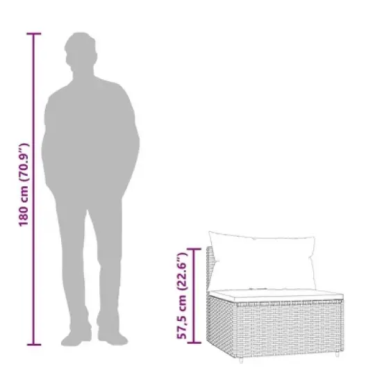 vidaXL Patio Middle Sofa Grey PE rattan, powder-coated steel, fabric image {7}